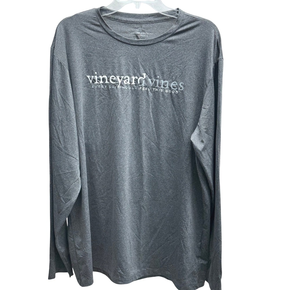 Vineyard Vines Performance Shirt Mens L Gray Excellent Long Sleeve Logo Tee
